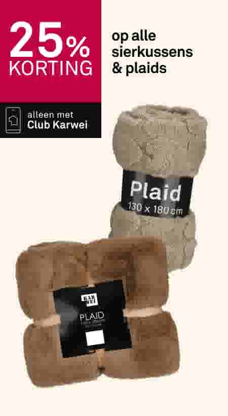 25% korting op alle sierkussens & plaids