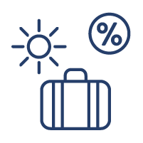 Sonne, Koffer und Prozentzeichen
