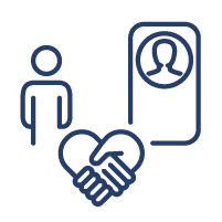 Person, Händeschütteln und ein Bildschirm