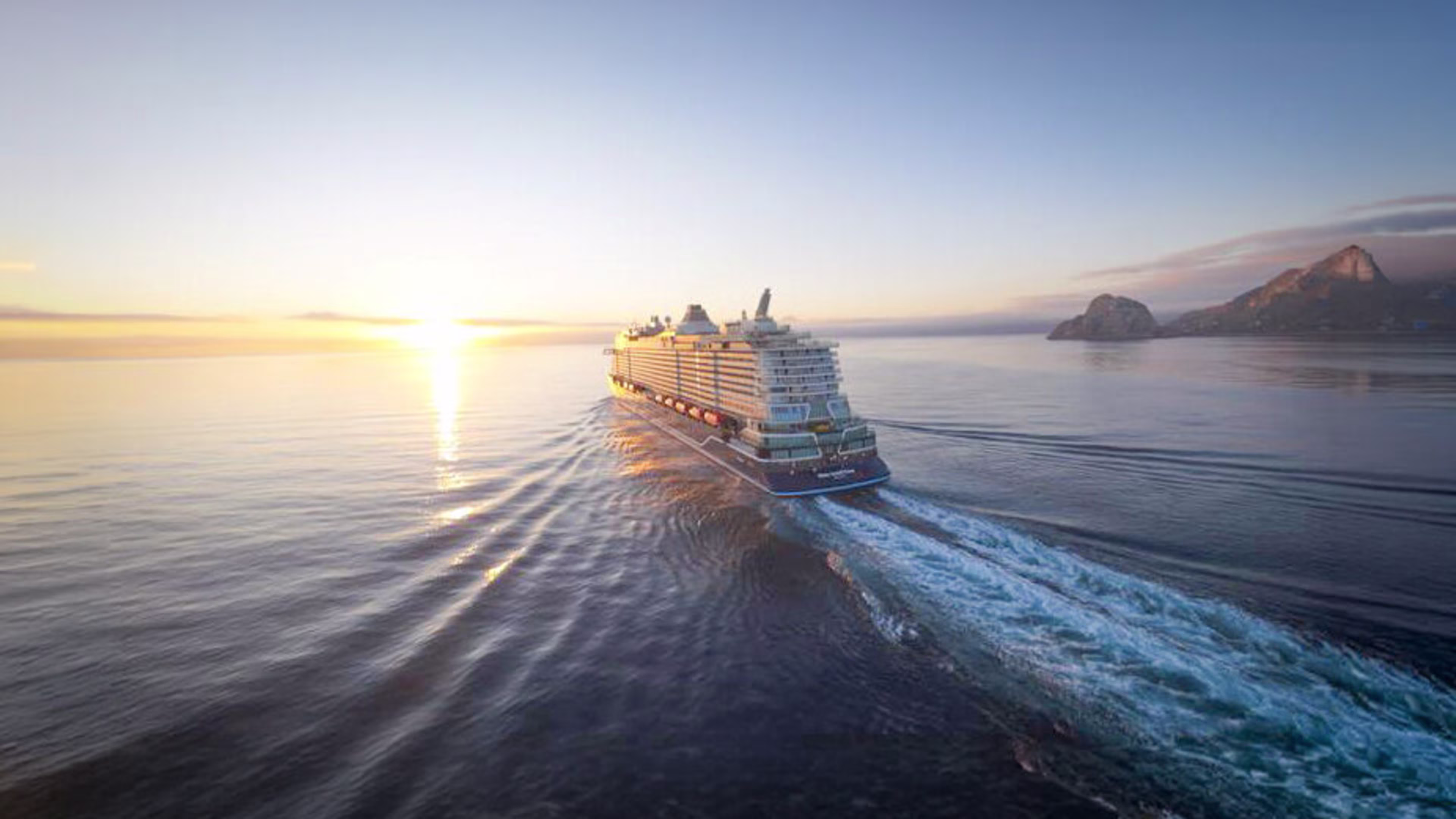 Auf dem Bild ist die Mein Schiff Flow mit Heckwelle zu sehen.