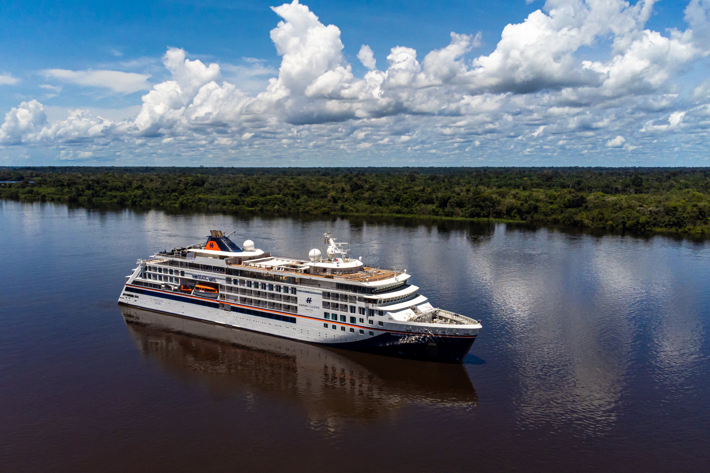 The HANSEATIC sails on the Amazon