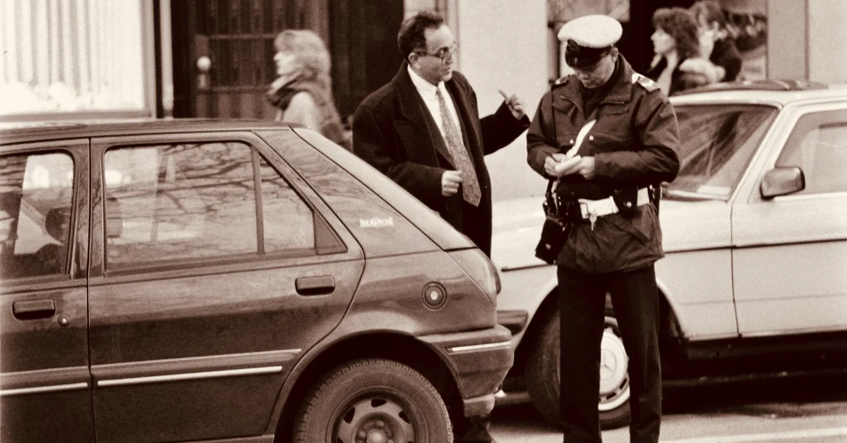 Man getting a fine for not having a number plate