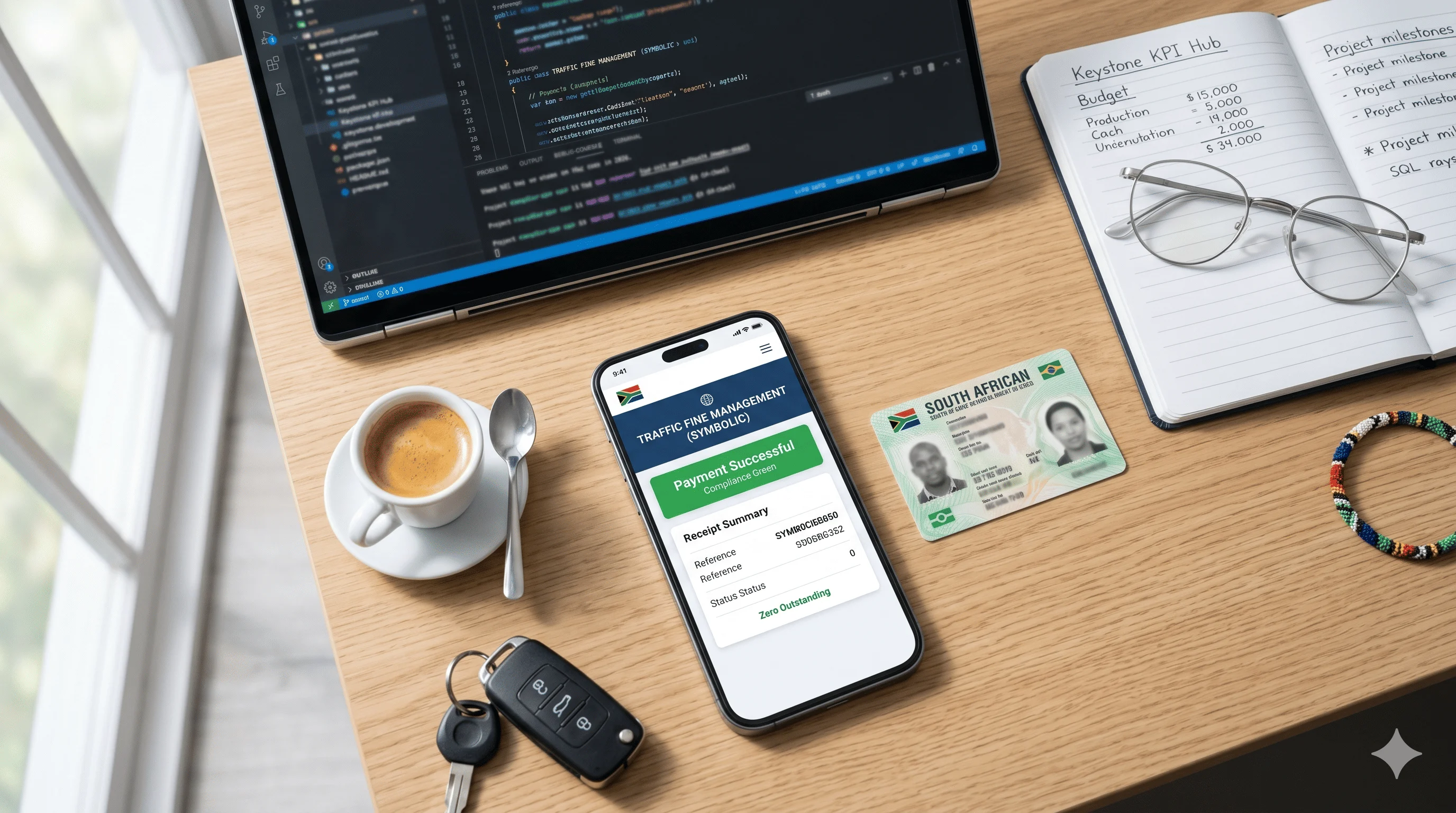 A modern desk setup featuring a laptop and a mobile phone displaying a traffic fine payment portal, illustrating how to manage unpaid fines digitally. A modern desk setup featuring a laptop and a mobile phone displaying a traffic fine payment portal, illustrating how to manage unpaid fines digitally.