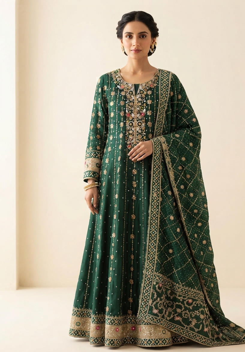 Emerald Gold Anarkali Suit