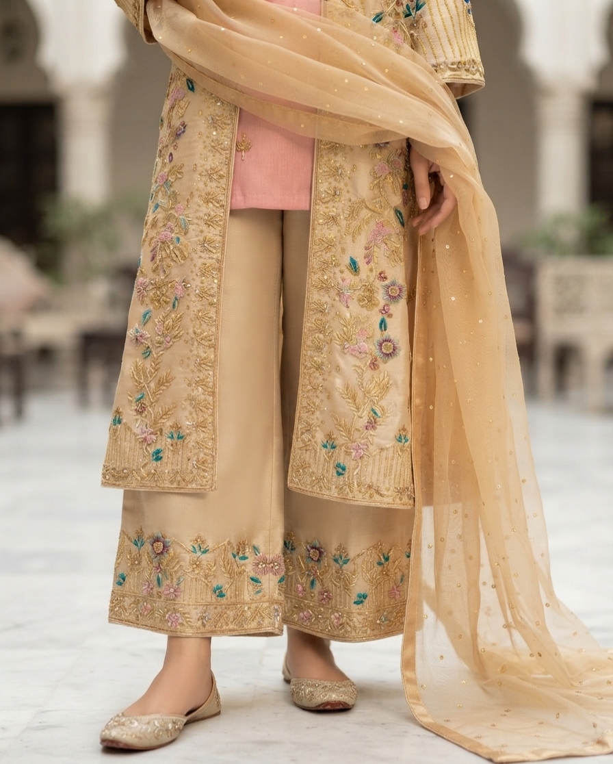 Ethereal Champagne Embellished Kurta & Palazzo Set alternate view
