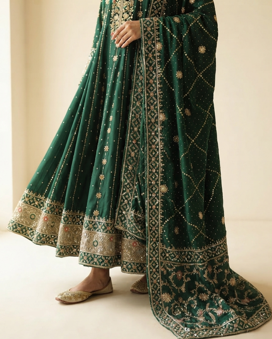 Emerald Gold Anarkali Suit thumbnail 3