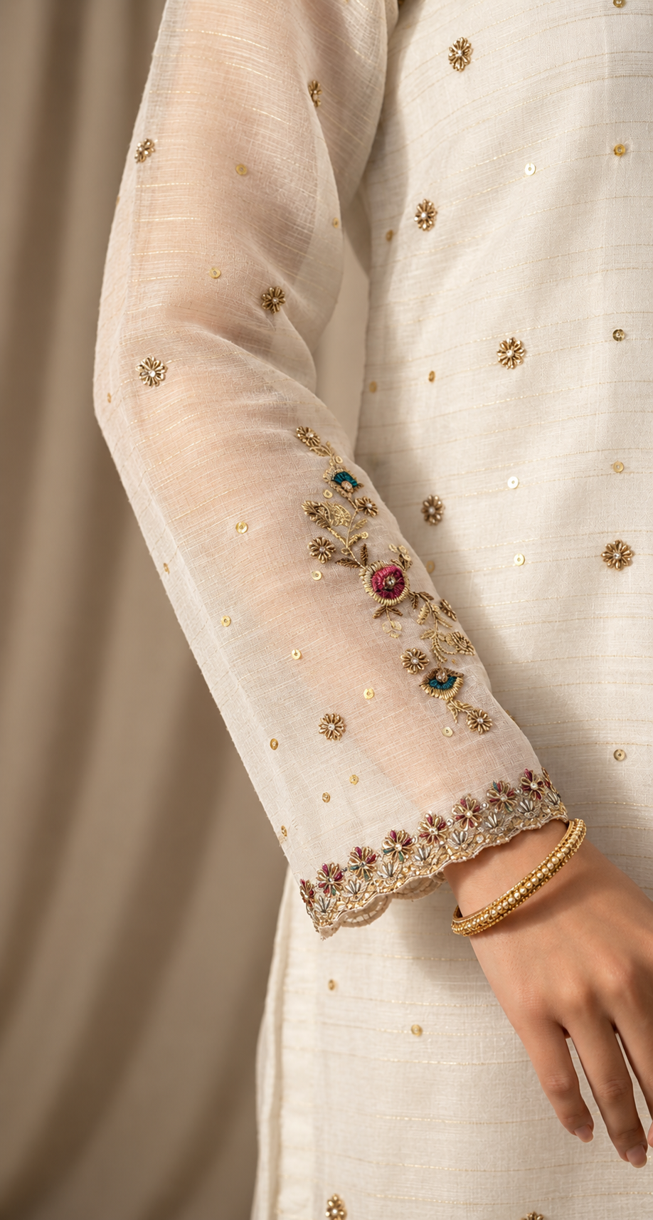 White Floral Zardozi Suit thumbnail 4