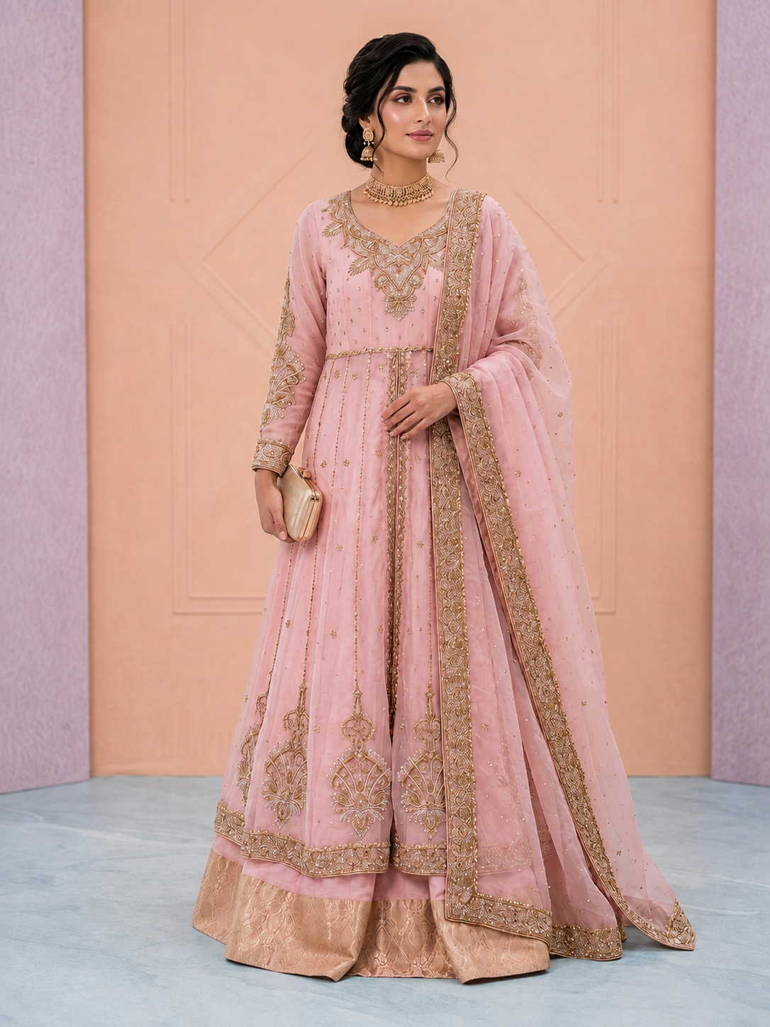 The Serene Blush Gilded Gown
