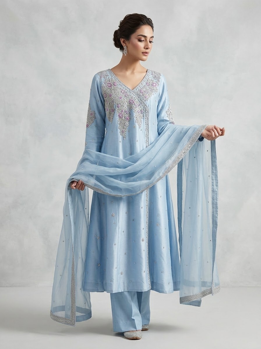 Sophisticated Ice blue silk angarkha – photo 1