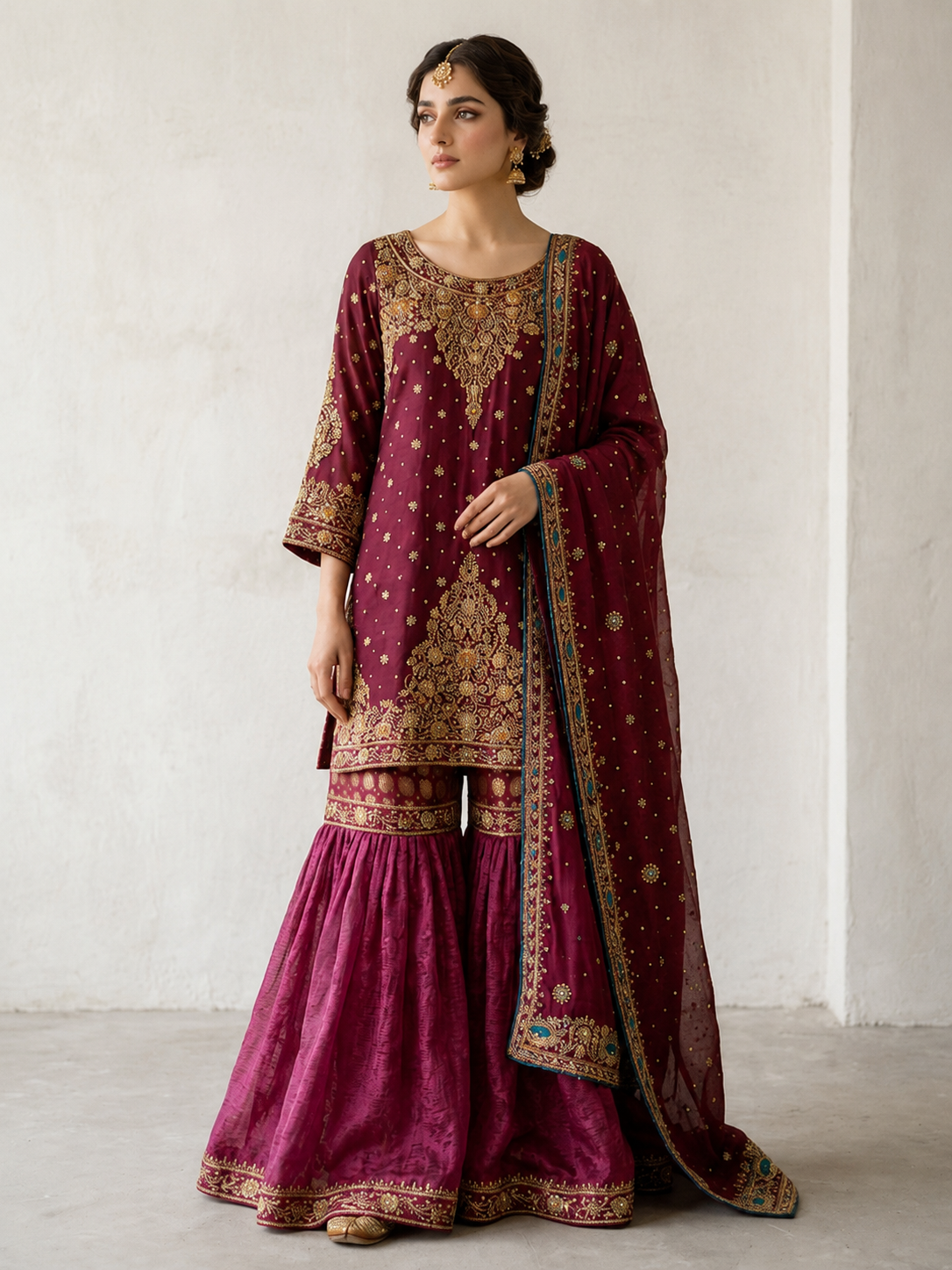 Royal Crimson & Gold Zardozi Bridal 