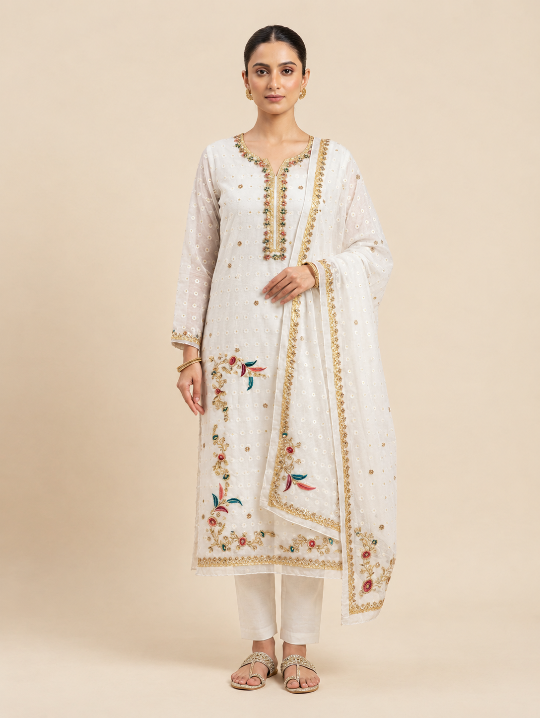 White Floral Zardozi Suit – photo 1