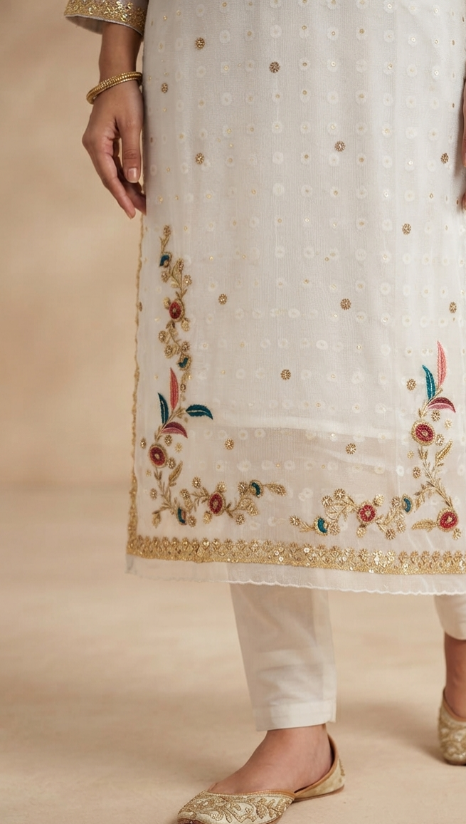 White Floral Zardozi Suit thumbnail 3