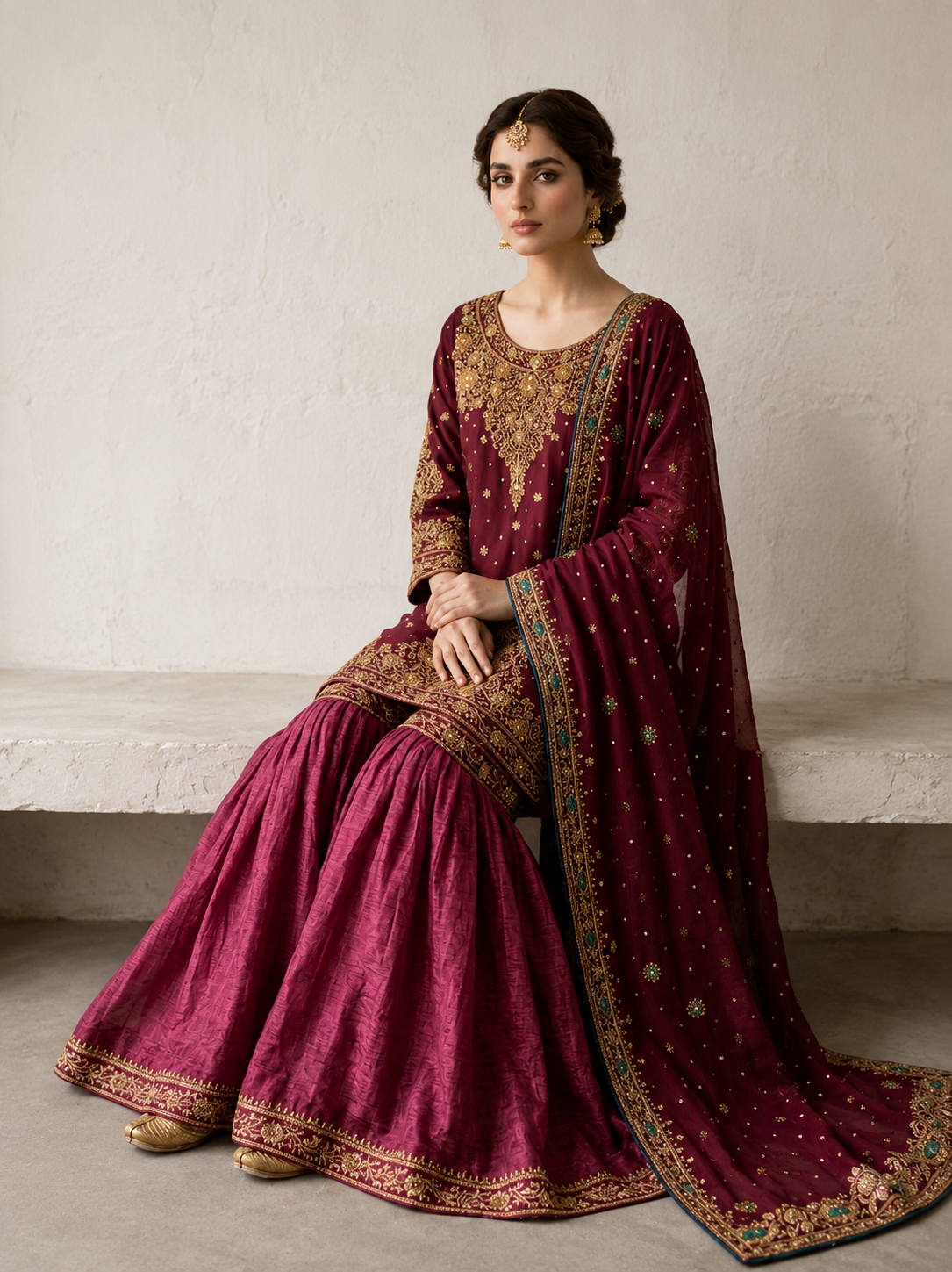 Royal Crimson & Gold Zardozi Bridal  alternate view