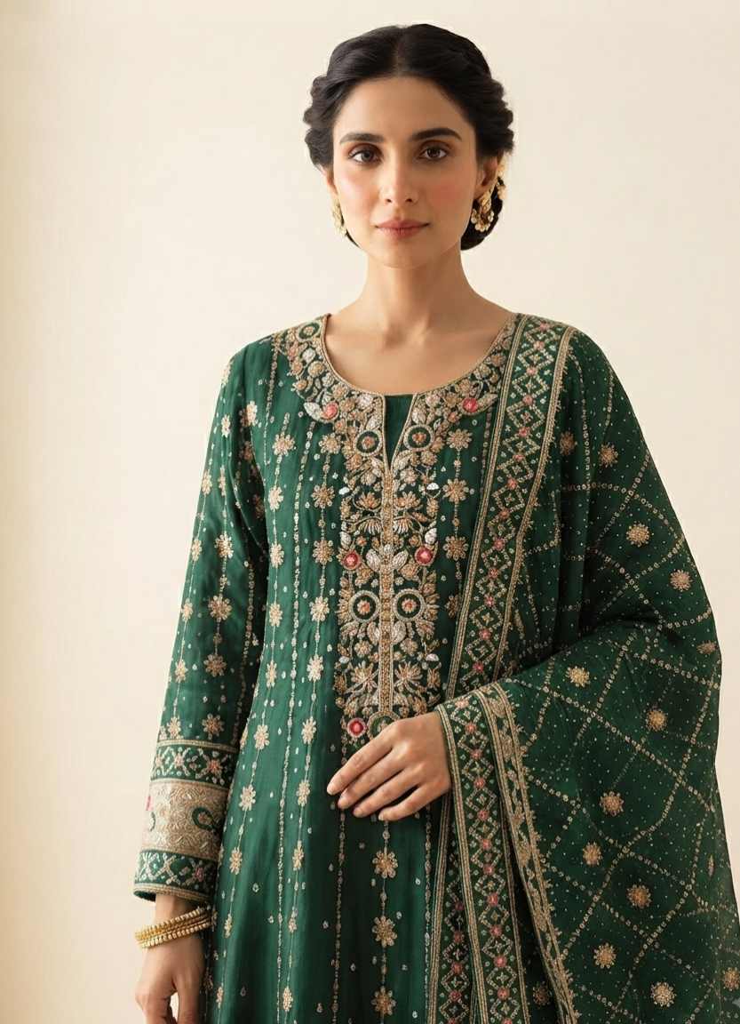 Emerald Gold Anarkali Suit alternate view