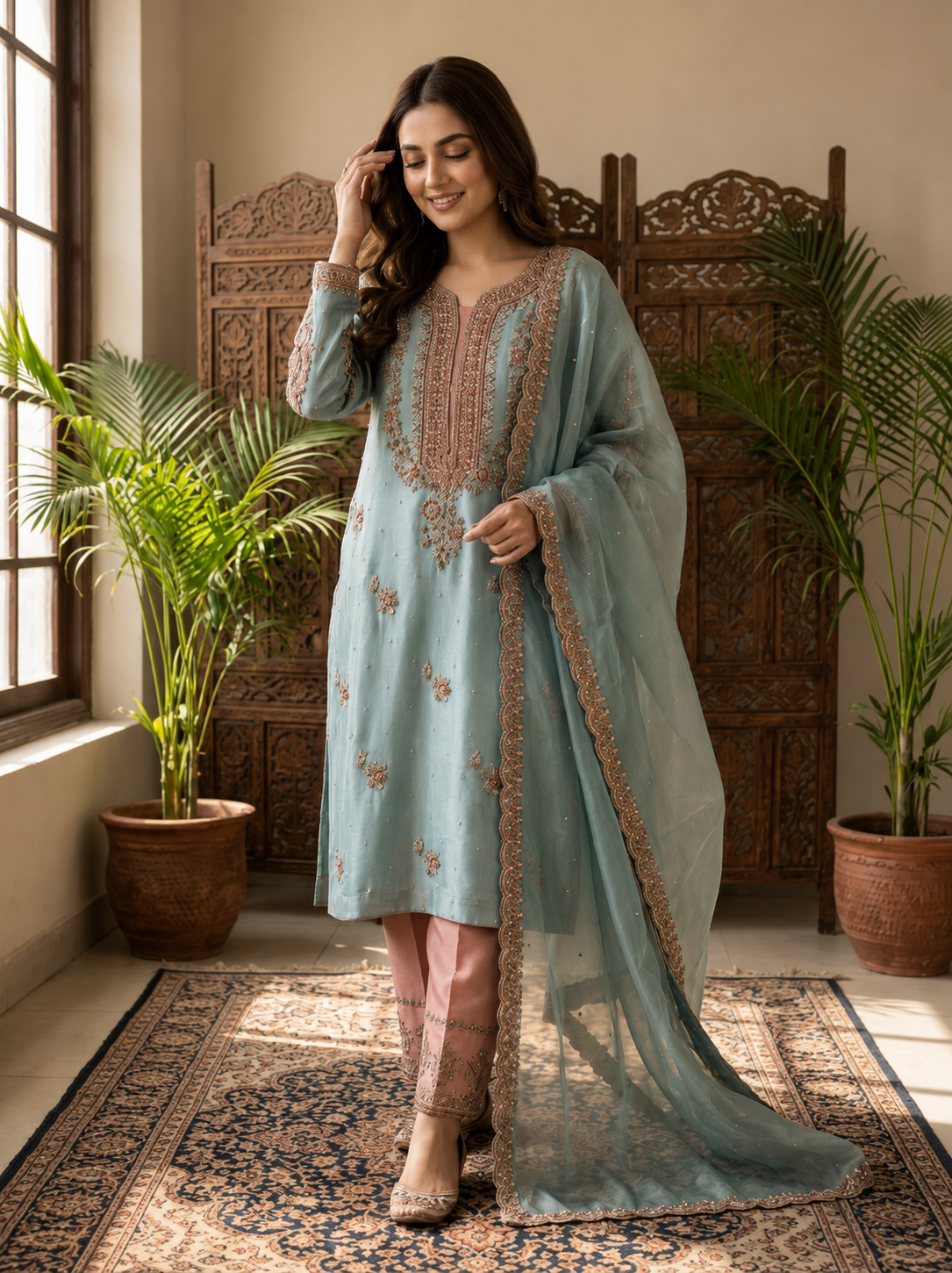 Elegant Sky Blue Outfit