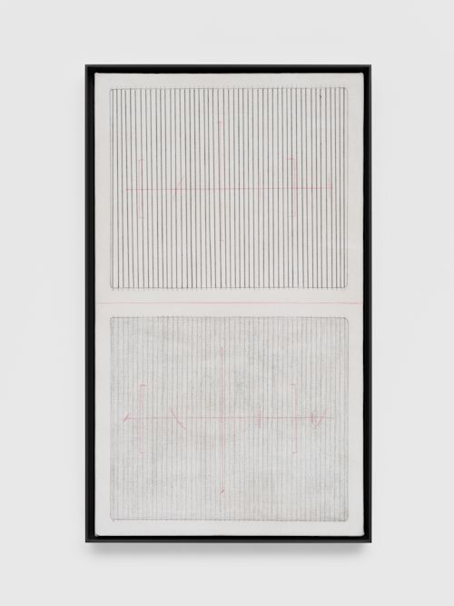 Elaine Reichek
Untitled, 1973
Gesso, thread, graphite and colored pencil on canvas
24 x 14 inches
61 x 35.6 cm