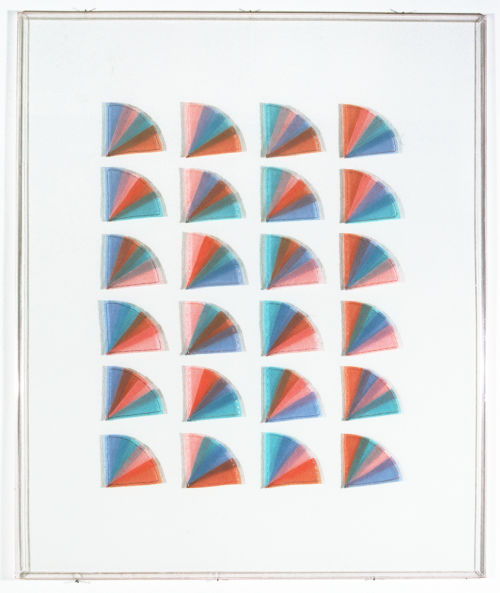 Elaine Reichek
Fan Factorial #6, 1977
Organdy sewn to Kozoshi paper
29 x 24 inches
73.7 x 61 cm