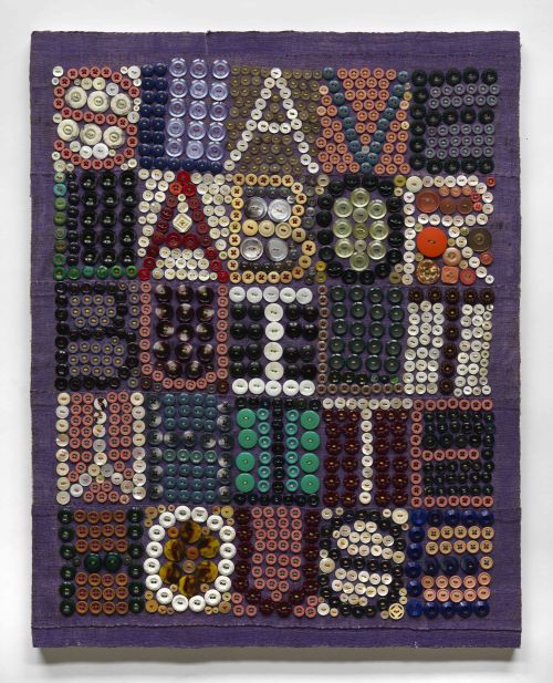 Jeff Perrone
Slave Labor Built White House, 2010
Mud cloth, buttons, and thread on canvas
28 x 22 inches
71.1 x 55.9 cm