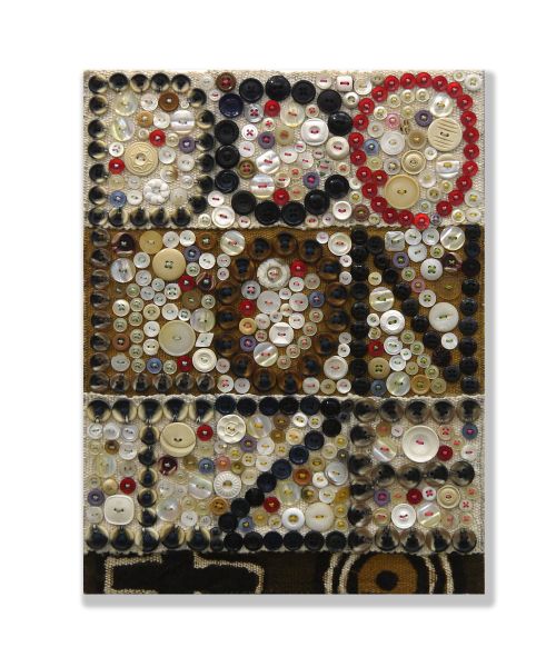 Jeff Perrone
Dcolonize
Mud cloth, buttons, and thread on canvas
16 x 12 inches
40.6 x 30.5 cm