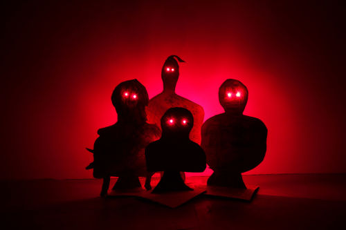 No School
Old fashioned spooky busts with children’s souls trapped inside, 2018
Cardboard, marker, LED
32 x 40 x 27 inches
81.3 x 101.6 x 68.6 cm