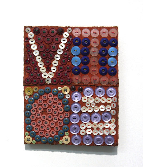 Jeff Perrone
Vice, 2008
Mud cloth, buttons, and thread on canvas
10 x 8 inches
25.4 x 20.3 cm