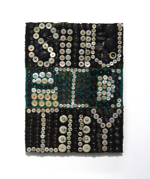 Jeff Perrone
Stupidity, 2010
Mud cloth, buttons, and thread on canvas
16 x 12 inches
40.6 x 30.5 cm