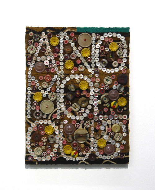 Jeff Perrone
Anomolous, 2013
Mud cloth, buttons, and thread on canvas
16 x 12 inches
40.6 x 30.5 cm