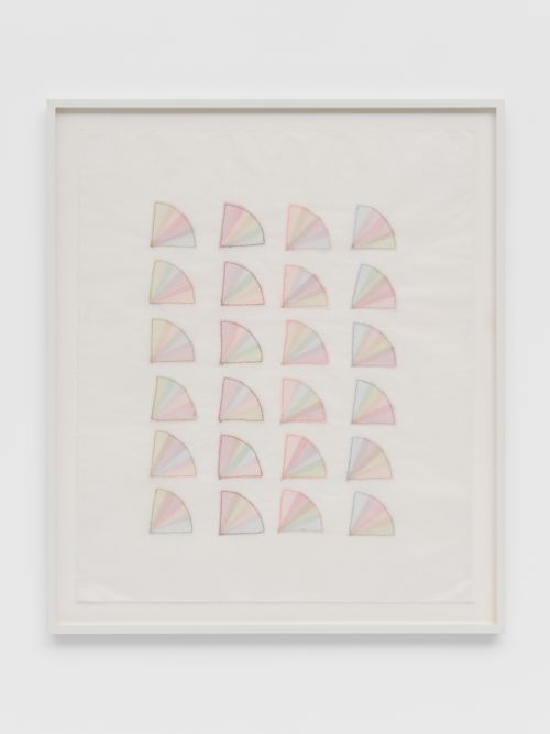 Elaine Reichek
Fan Factorial #1, 1977
Organdy sewn to Kozoshi paper
29 x 24 inches
73.7 x 61 cm