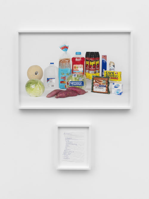 Nobutaka Aozaki
Groceries Portraits (E 110 St & Lexington Ave, NY), 2020
Archival pigment print and found shopping list
Photo: 16 1/4 x 24 inches
41.3 x 61 cm
Shopping list: 9 1/4 x 7 3/8 inches
23.5 x 18.7 cm