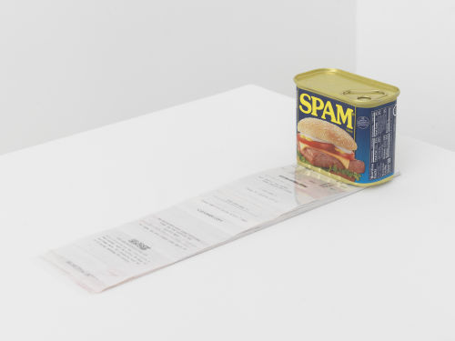 Nobutaka Aozaki
Value Added #3760013872 (SPAM Classic), 2022
Canned spam and receipts
3 1/2 x 4 x 13 inches
8.9 x 10.2 x 33 cm