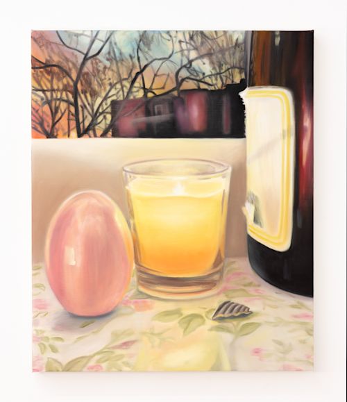 Cait Porter
Wine Bottle with Ceramic Egg and Candle, 2026
Oil on linen
24 x 20 inches
61 x 50.8 cm