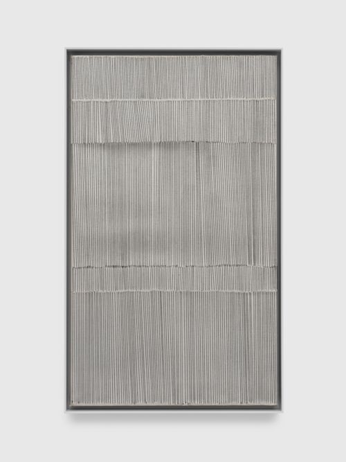Elaine Reichek
Untitled #21, 1973
Gesso, acrylic, thread and graphite on canvas
24 x 14 inches
61 x 35.6 cm