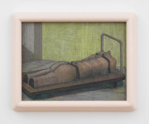 Ellie Krakow
The Body is Severed but the Human Remains (Dark Cart), 2020
Colored pencil and gouache on paper with custom frame
Paper: 9 x 12 inches (22.9 x 30.5 cm)
Framed: 11.5 x 14.5 inches (29.2 x 36.8 cm)
(Inventory #EKW117)