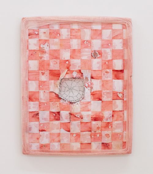 Ophelia Arc
Harm and repair study I, 2025
Latex, hand dyed ribbon, guaze, and thread on stretcher
20 x 16 inches
50.8 x 40.6 cm