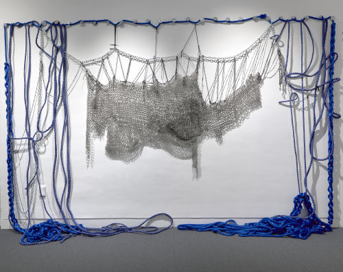 Sheila Pepe
91 BCE Redux, 2017
Chainmaille, rope, para-cord, yarn, and hardware
variable dimensions
