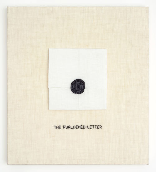 Elaine Reichek
The Purloined Letter, 2017
Hand embroidery with wax on linen
13.25 x 11.75 inches
33.7 x 29.8 cm