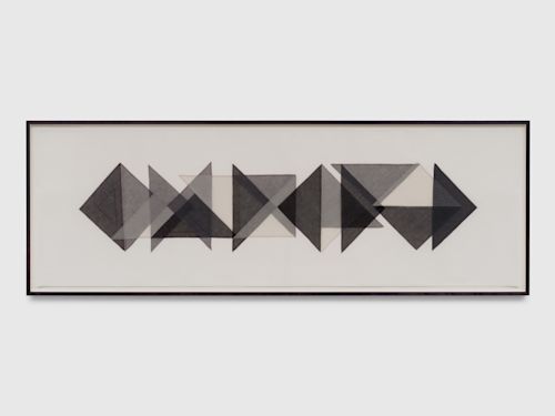Elaine Reichek
Triangles #1, 1977
Organdy sewn to Thai mulberry paper
25 x 77 inches
63.5 x 195.6 cm