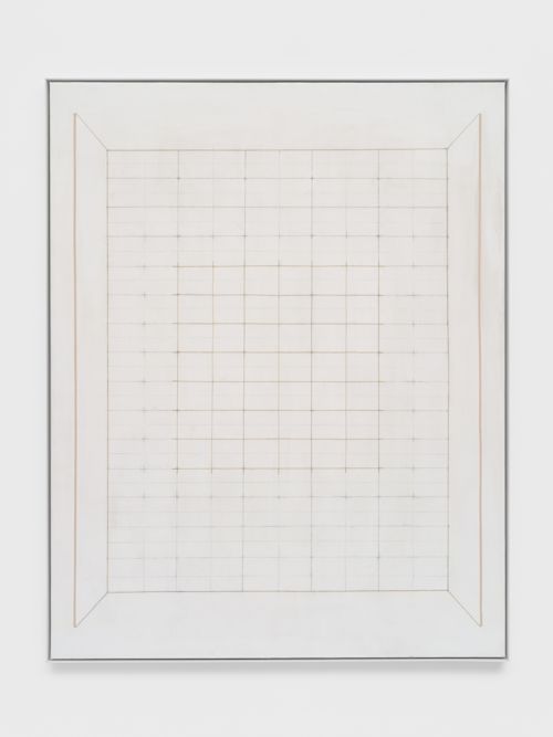 Elaine Reichek
Untitled #1, 1971/2025
Thread, graphite, and gesso on canvas
60 x 48 inches
152.4 x 121.9 cm