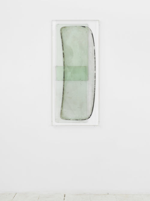 Anneke Eussen
Now, 2021
Time-stained car panes, metal hooks, mounted on wood, and plexiglass frame
45.67 x 20.47 inches
116 x 52 cm