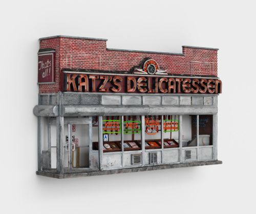 Nicholas Buffon
Katz's Delicatessen, 2017
foam, glue, paper and paint
19 x 33 x 5.5 inches
48.3 x 83.8 x 14 cm