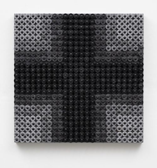 Brenda Mallory
Winding: Stars Appear, 2025
Found bobbins, dye, screws, washers, paint on wooden panel
33.25 x 33.25 x 2 inches
84.5 x 84.5 x 5.1 cm