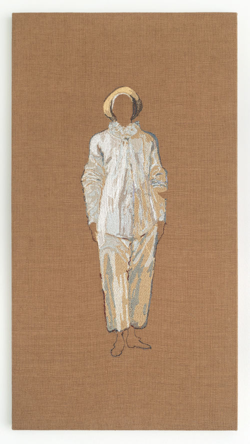 Elaine Reichek
Watteau's Pierrot, 2021
Digital embroidery on linen
22.75 x 12.25 inches
57.8 x 31.1 cm