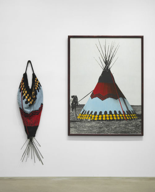 Elaine Reichek
Painted Blackfoot, 1990
Knitted wool yarn and oil on gelatin silver print
79 x 73 inches
200.7 x 185.4 cm