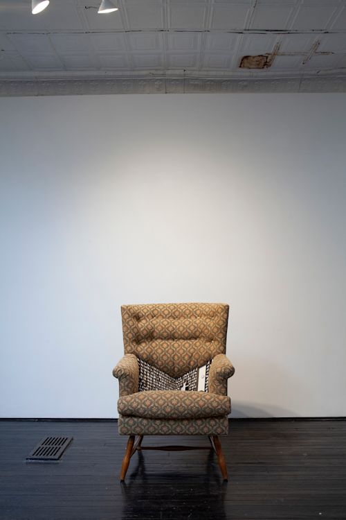Meredith James
Records Room, 2019
Armchair, wood, acrylic paint, watch crystal, watch movement, and paper
31.5 x 30 x 44 inches