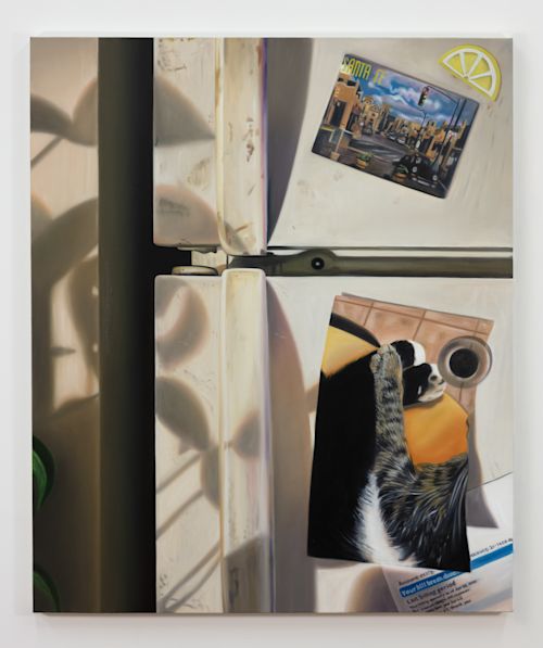 Cait Porter
Refrigerator with Magnets, Photo, and Utility Bill, 2026
Oil on linen
48 x 40 inches