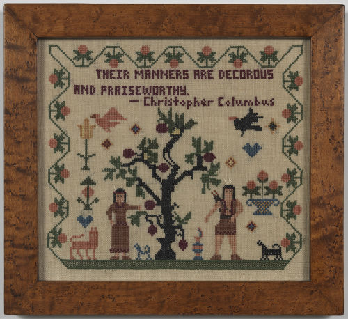 Elaine Reichek
Sampler (Their Manners Are Decorous), 1992
Hand embroidery on linen
13.25 x 14.675 inches
33.7 x 37.3 cm