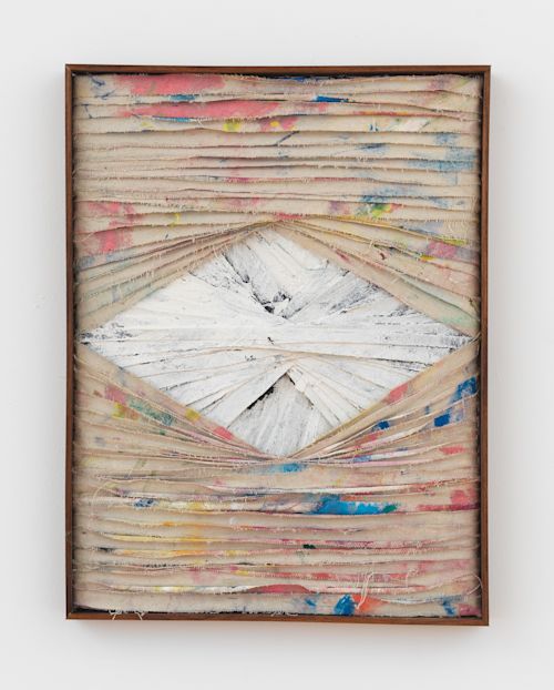 Matthew Chambers
It's only fun when you are in disguise as a garbage man when people ask you why you smell like the dump, 2024
Oil, acrylic, latex, enamel and nylon fiber on canvas in artist's walnut frame
25 x 19 inches
63.5 x 48.3 cm