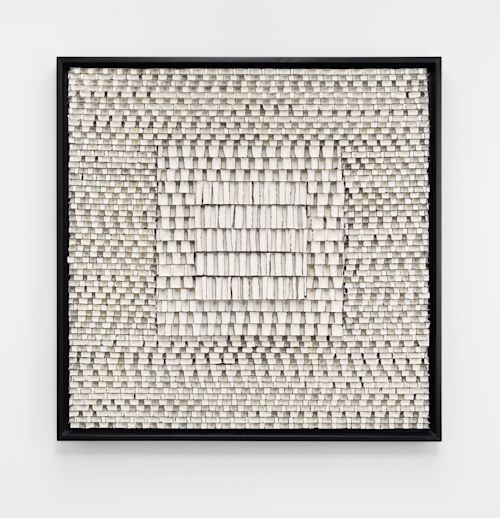 Brenda Mallory
Reformed Packings #24 (Emergent Forms), 2022
Honeycomb packing sheet, paint, encaustic
32 x 32 x 2.5 inches
81.3 x 81.3 x 6.4 cm
