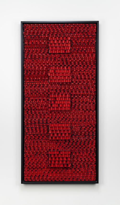 Brenda Mallory
Reformed Packings #21, 2021
Honeycomb packing sheet, paint, encaustic
49.5 x 23.75 x 3 inches
125.7 x 60.3 x 7.6 cm