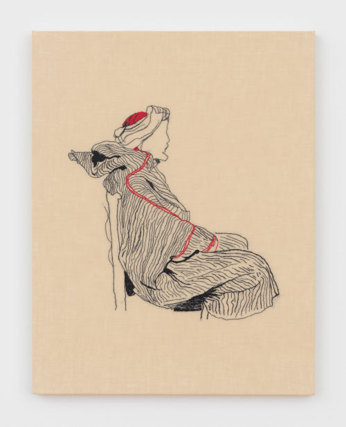 Elaine Reichek
Delacroix's Striped Robe, 2021
Hand embroidery on linen
18 x 14 inches
45.7 x 35.6 cm